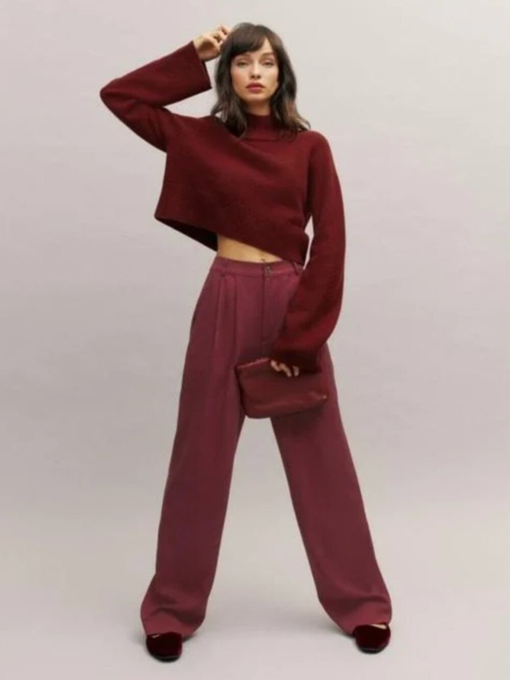 Reformation Garrett Cashmere Cropped Turtleneck Chianti XS - Picture 2 of 8